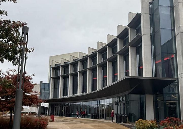Front of Assembly Hall, Indiana basketball arena