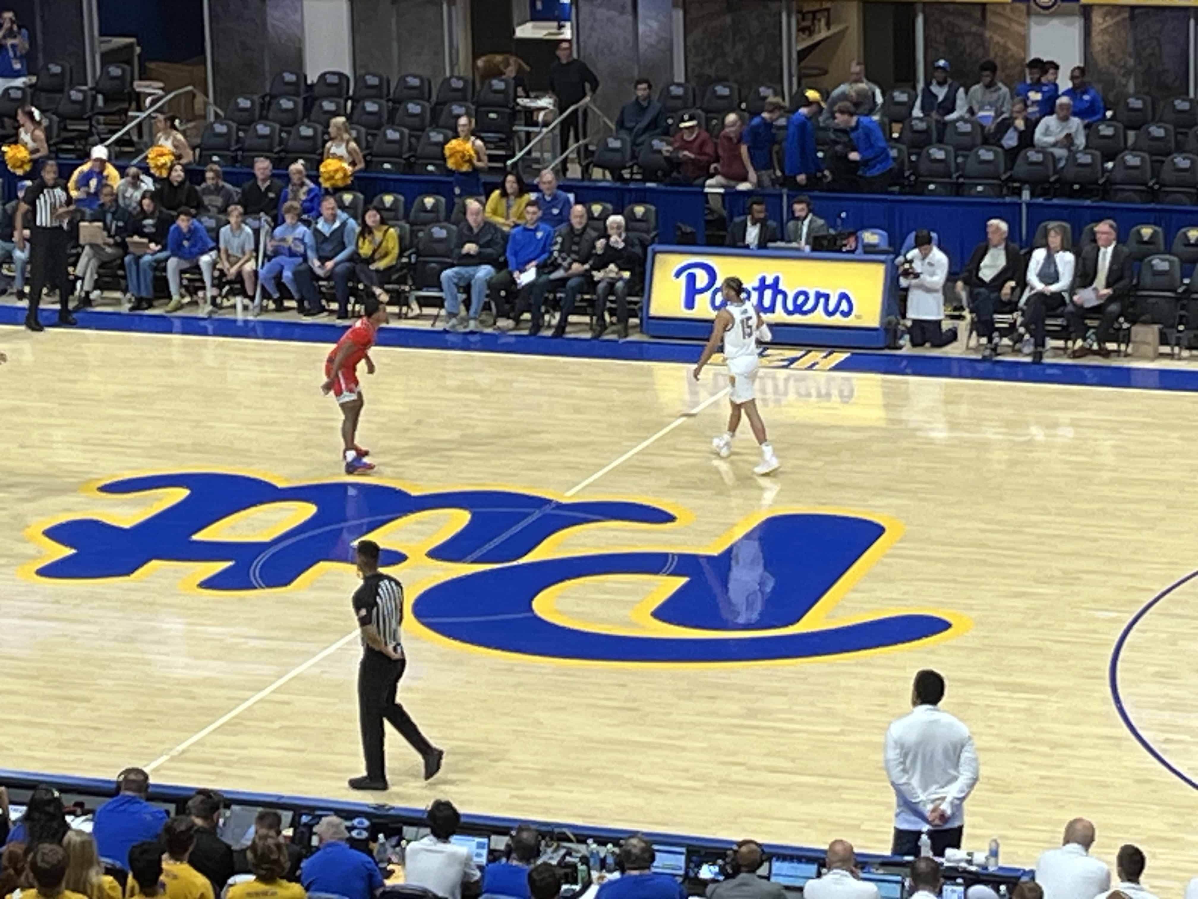 Jaland Lowe brings ball up court as Pitt basketball takes on Radford