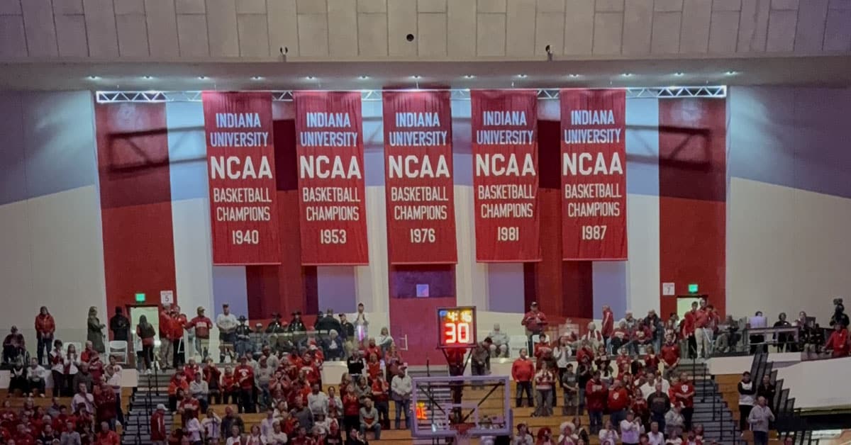 Indiana basketball banners inside Assembly Hall