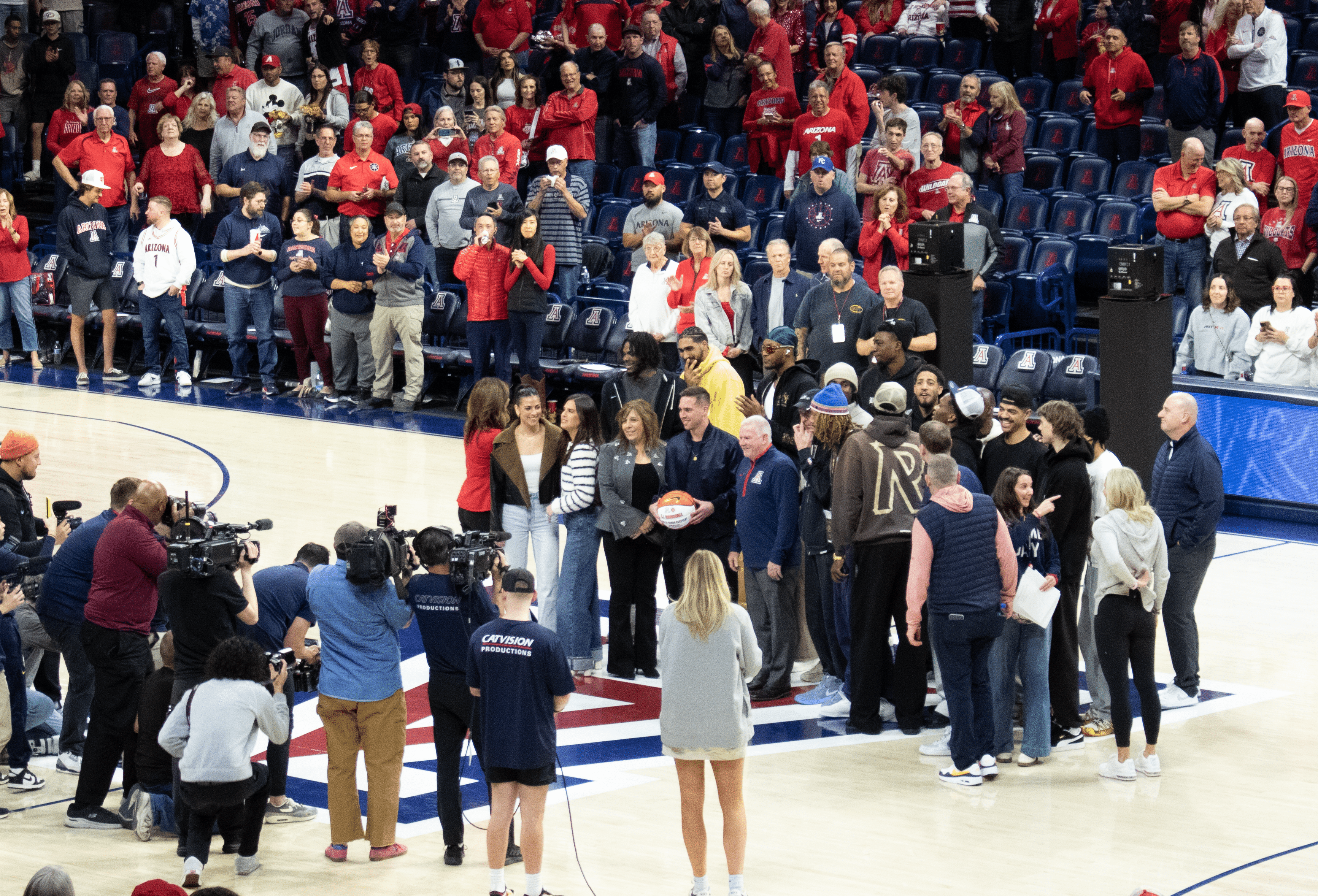 Former Arizona Basketball Player and Current Pacers Player, TJ McConnell, entered the Arizona Ring of Honor surrounded by Athletics staff and Pacers Teammates.