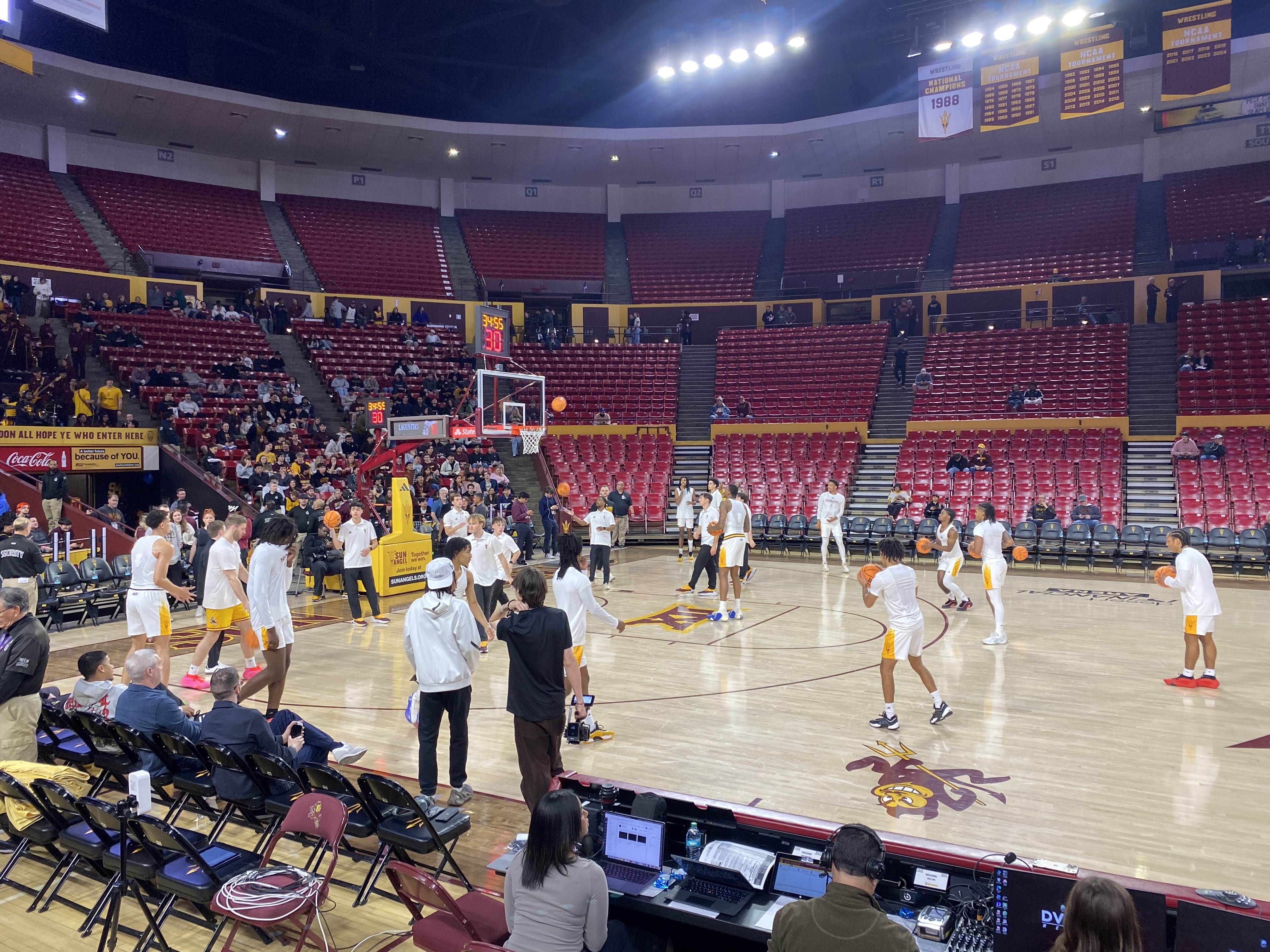 Arizona State Basketball players warm up before their game against UCF (Photo Credit: Mihir Sinhasan, CBB Review)