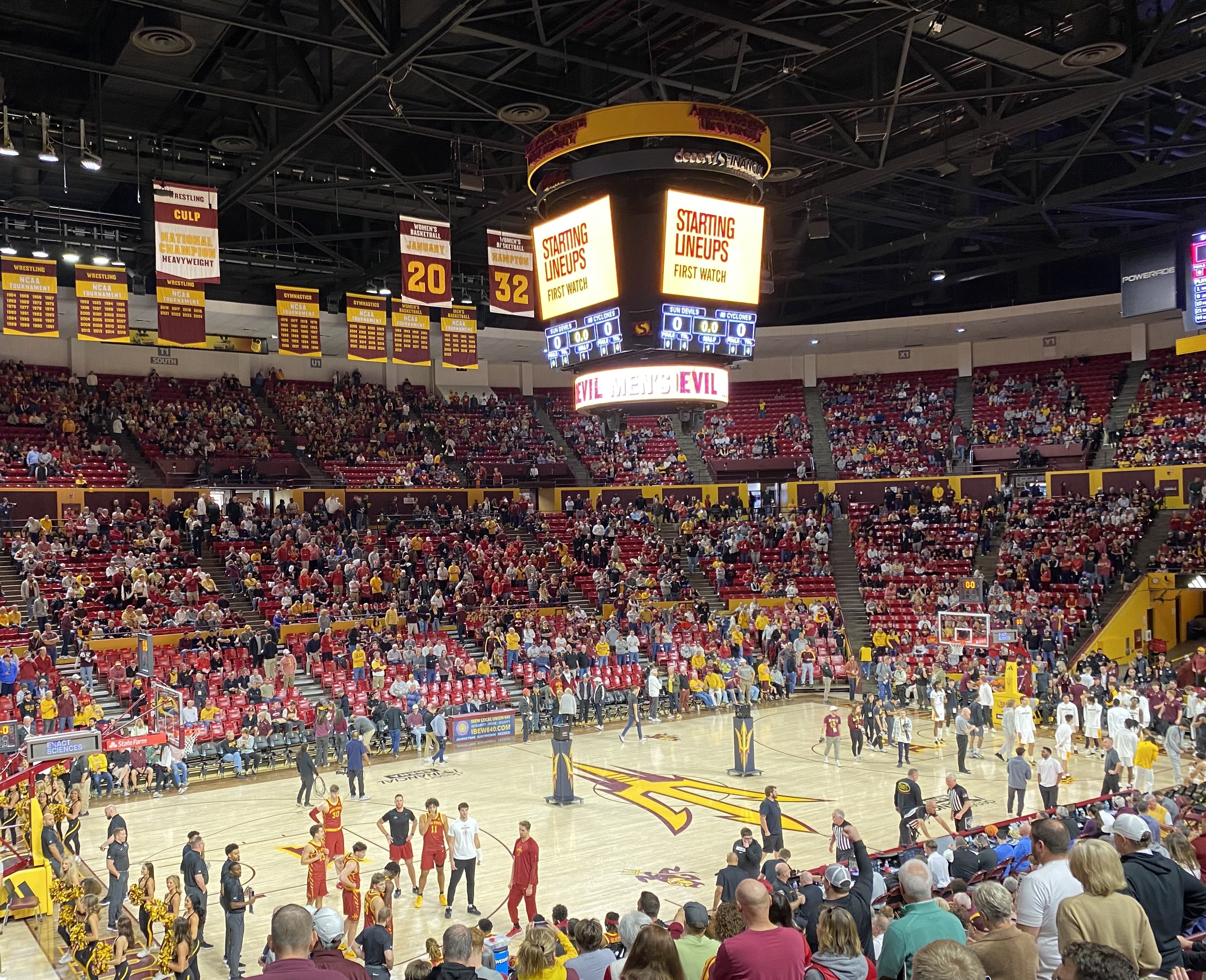Starting Lineups before Arizona State basketball hosts No. 3 Iowa State (Photo Credit: Mihir Sinhasan, CBB Review)