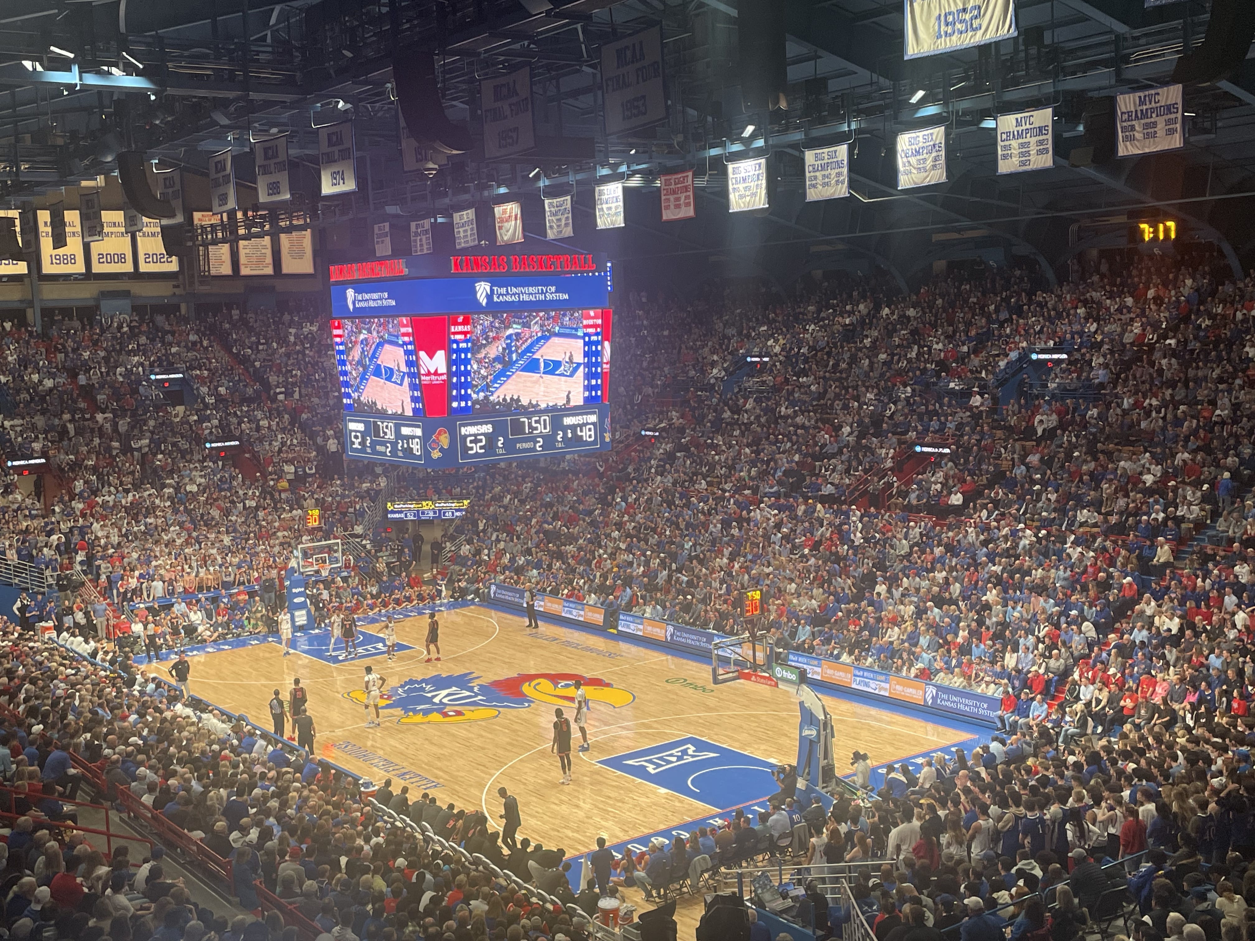 Packed Allen Fieldhouse for a Kansas basketball game