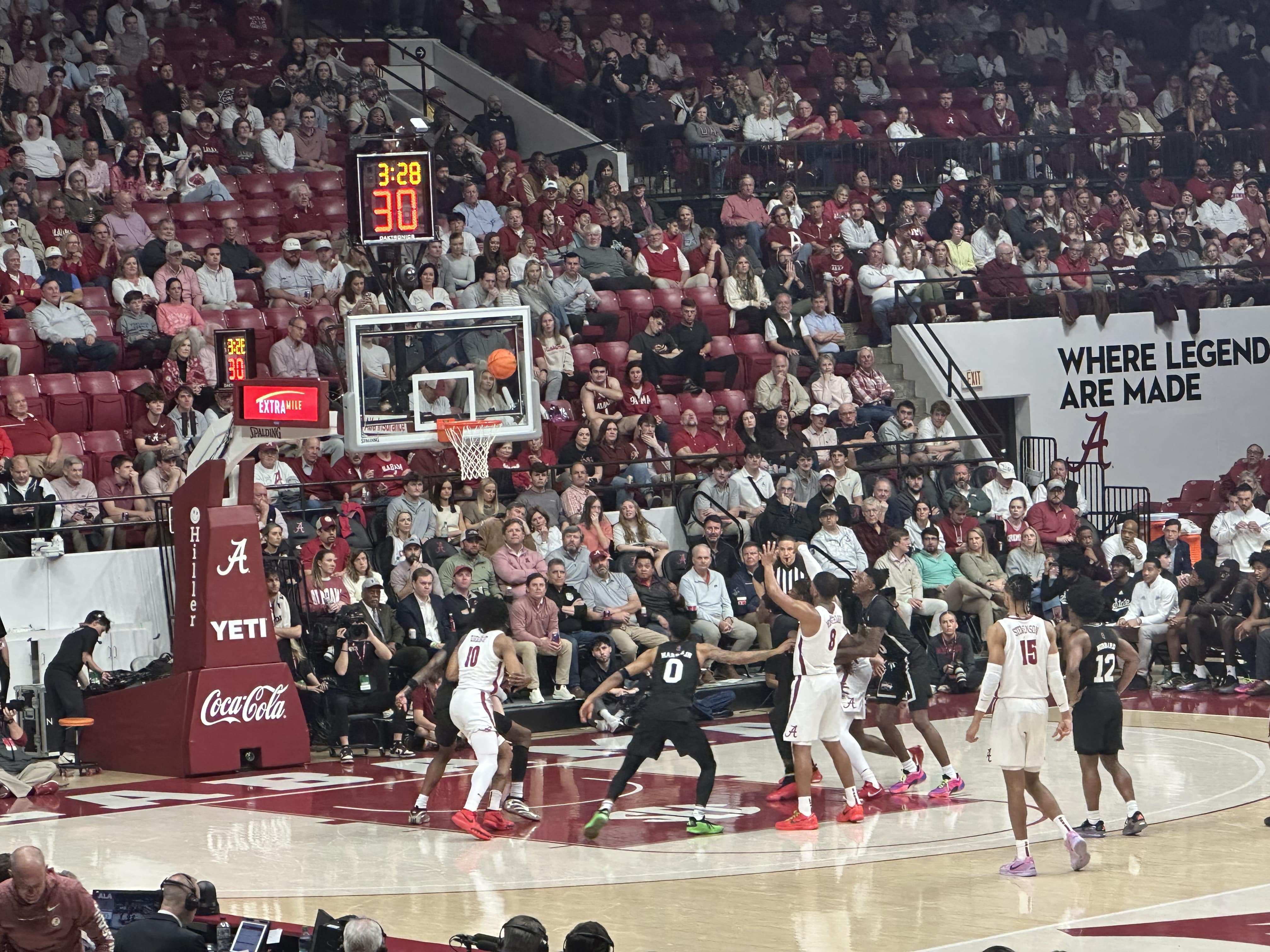 Alabama basketball player Chris Youngblood shoots free throws vs. Mississippi State. (Photo credit: Nick Elliott, CBB Review)