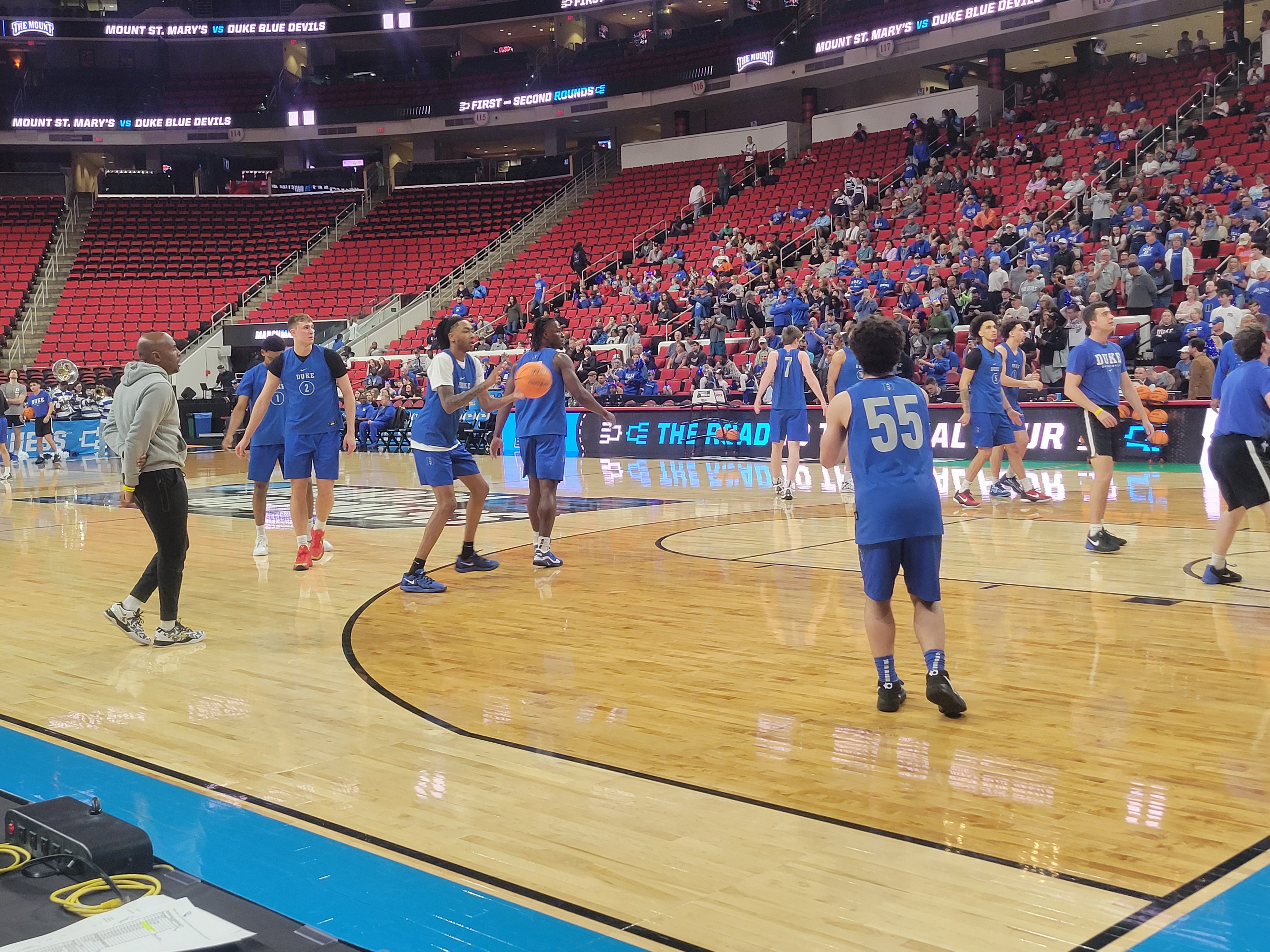 Duke basketball star Cooper Flagg participating in open practice on Thursday in Raleigh (Photo credit: Kyle Nachtsheim, CBB Review)