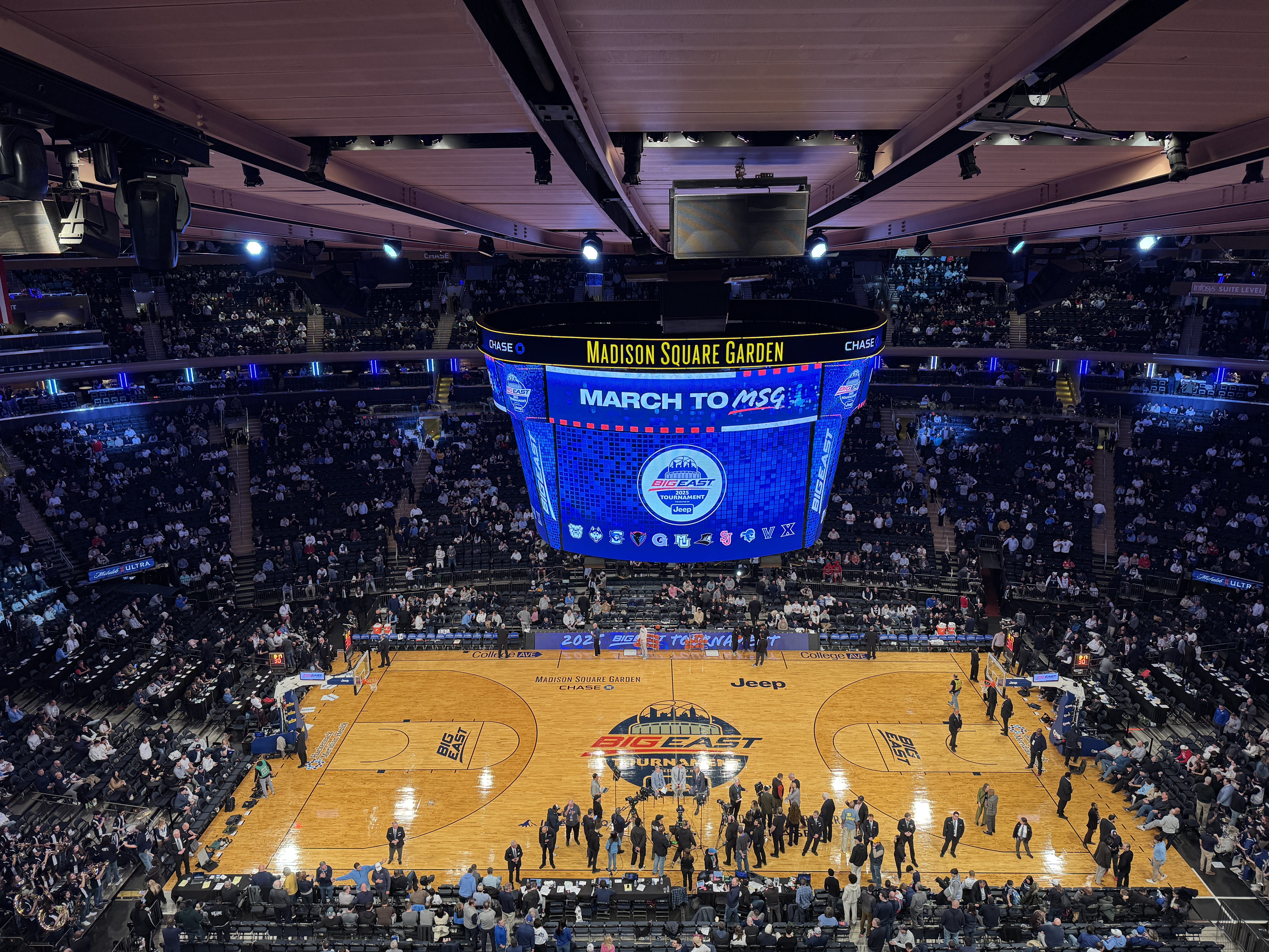 Big East Tournament logo on center court (Photo credit: Chandler Boucher, CBB Review)