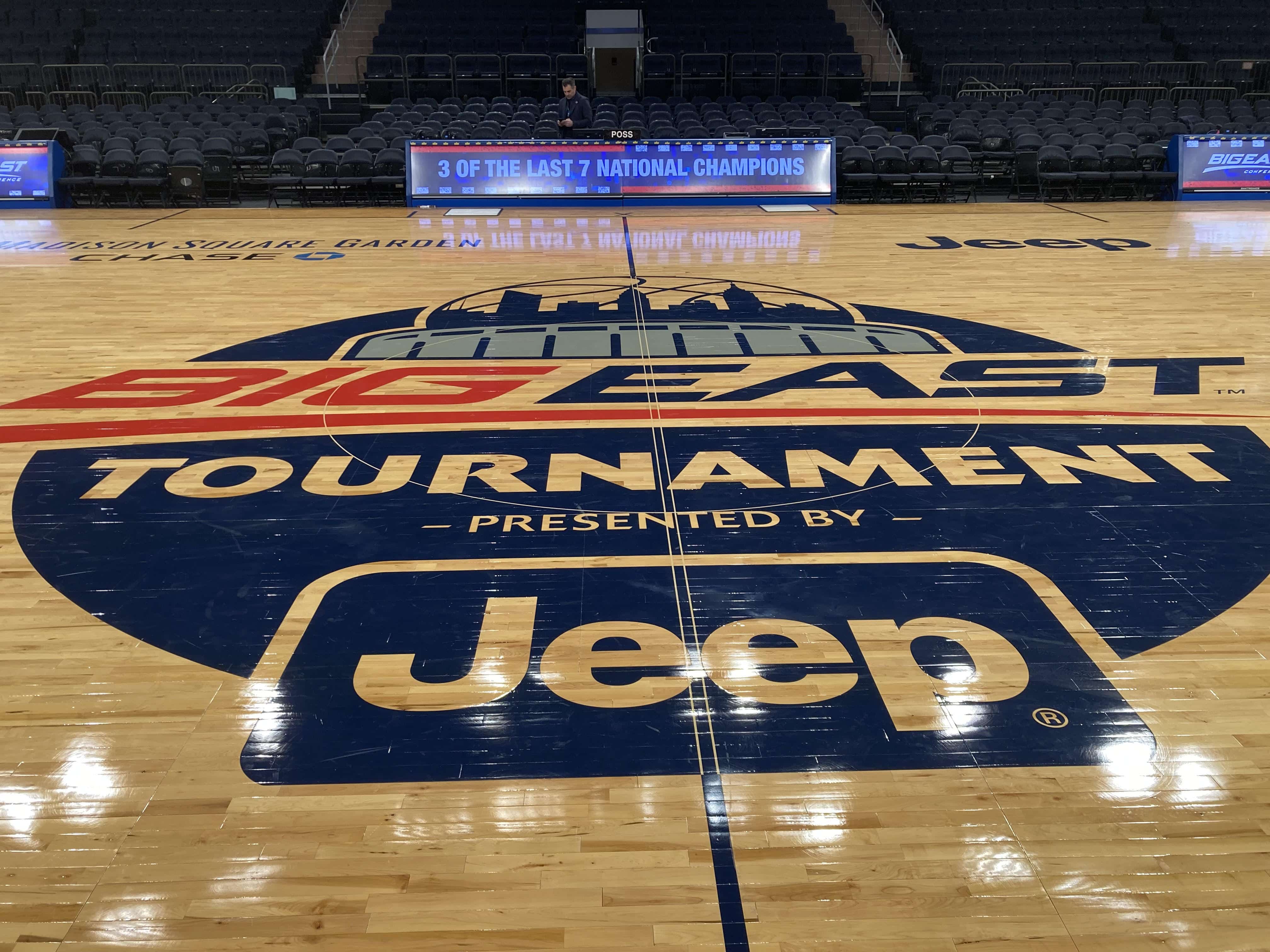 Big East Tournament logo on center court (Photo credit: Ryan Poutre, CBB Review)