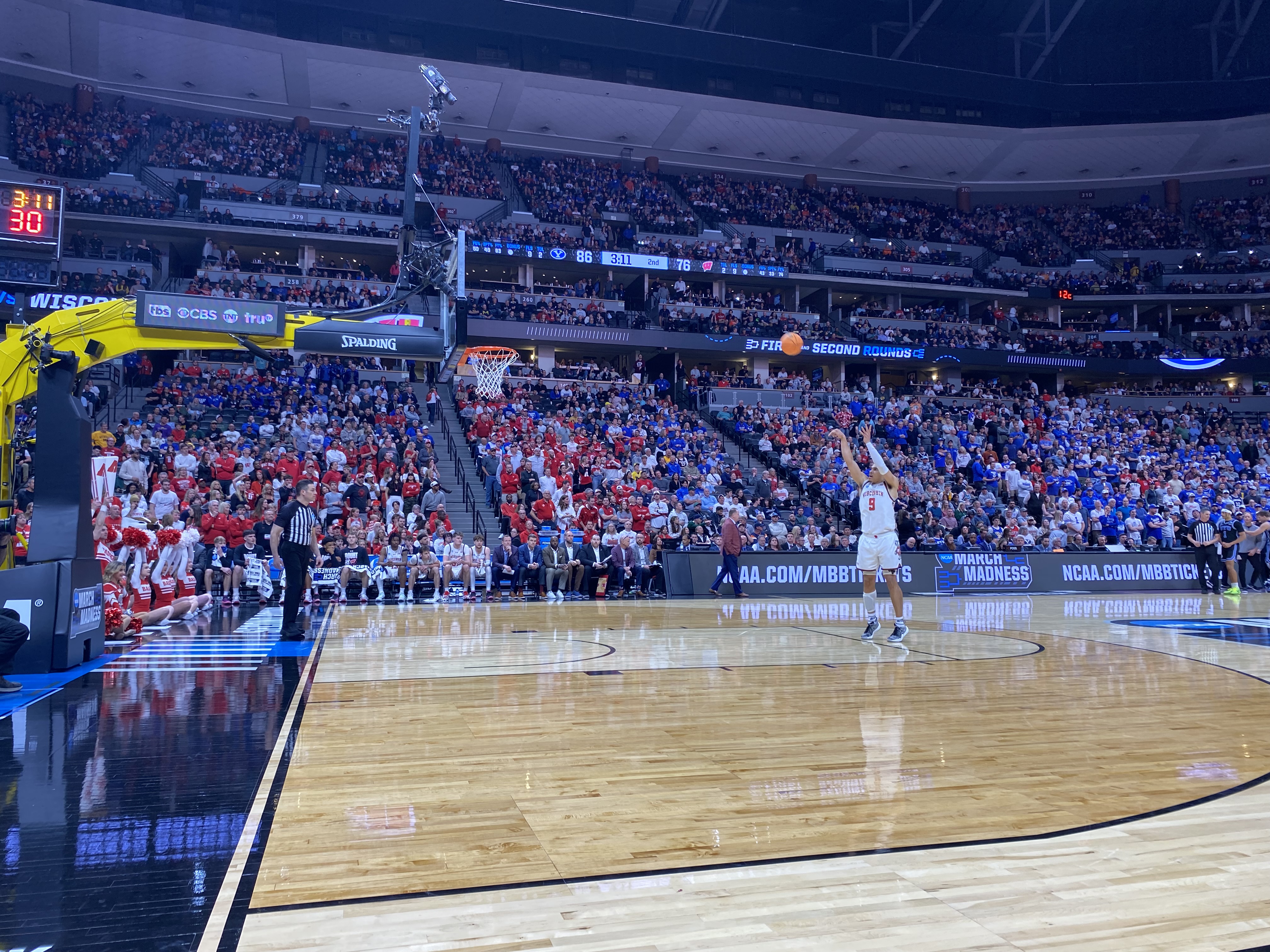 John Tonje takes some technical free throws in Wisconsin basketball's loss to BYU (Photo Credit: Mihir Sinhasan, CBB Review)